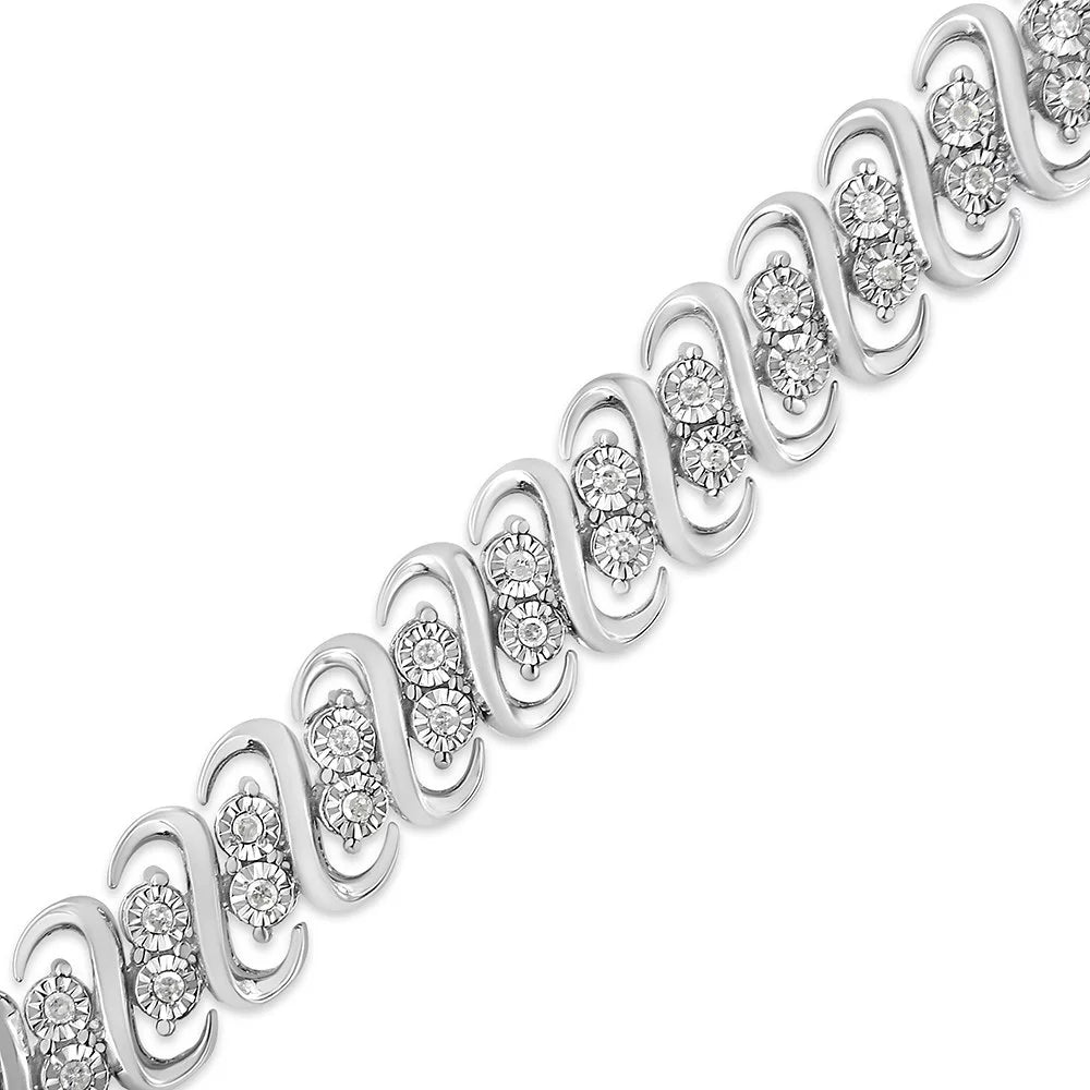 7.25" Sterling Diamond 1/2 S-Link (I-J I2-I3 Row Color, .925 Clarity) Bracelet Cttw Inches Double -