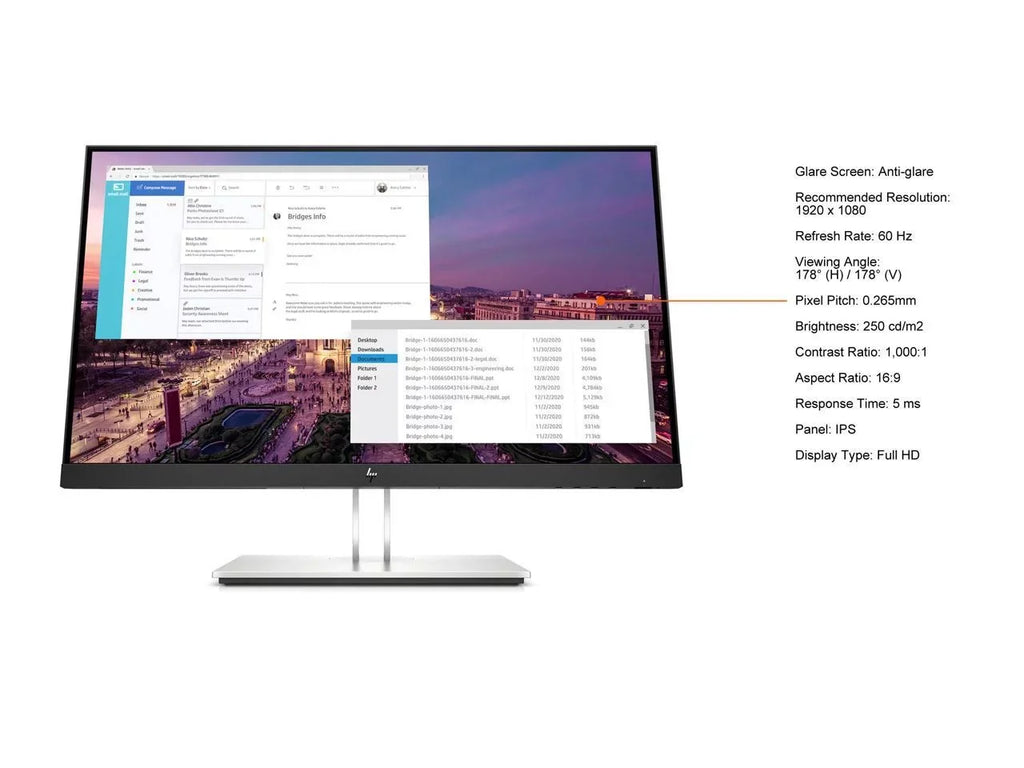 Monitors Panel Panel 1080 60 Hz D-Sub, x HDMI, 1920 Flat HP IPS E23 Flat G4 LCD 5 DisplayPort - ms 23" FHD