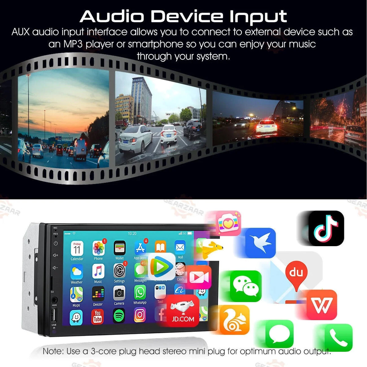 '+ Camera Touch Android/Apple 2Din Screen Double 12LED Player 7" Carplay Radio Stereo Car