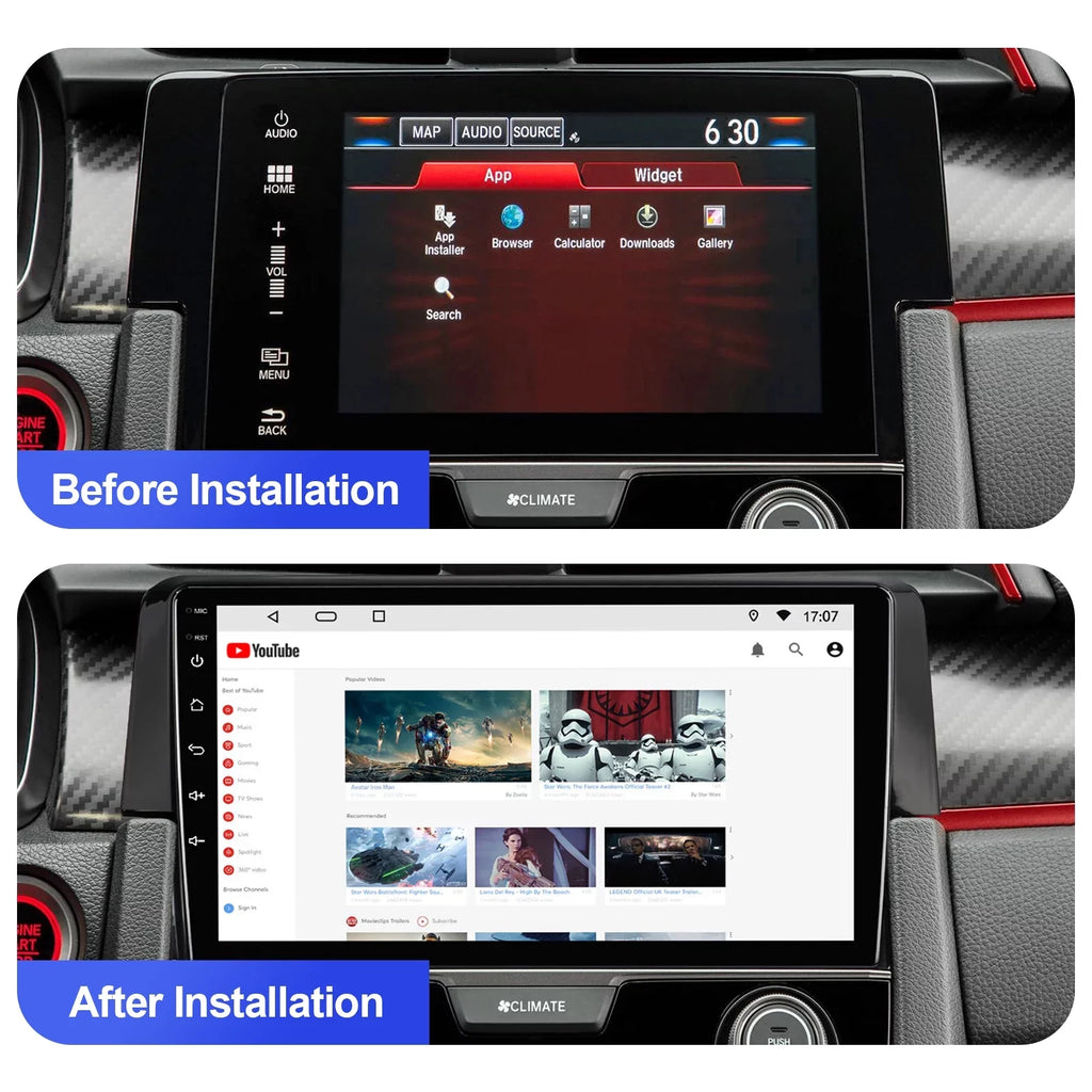 Auto Camera Wireless Stereo Din 6+128G 12 for Carplay/Android Double SWC Built-in Backup Honda Inch 2016-2020 Android Car Radio AUX-in with Touchscreen Civic 9