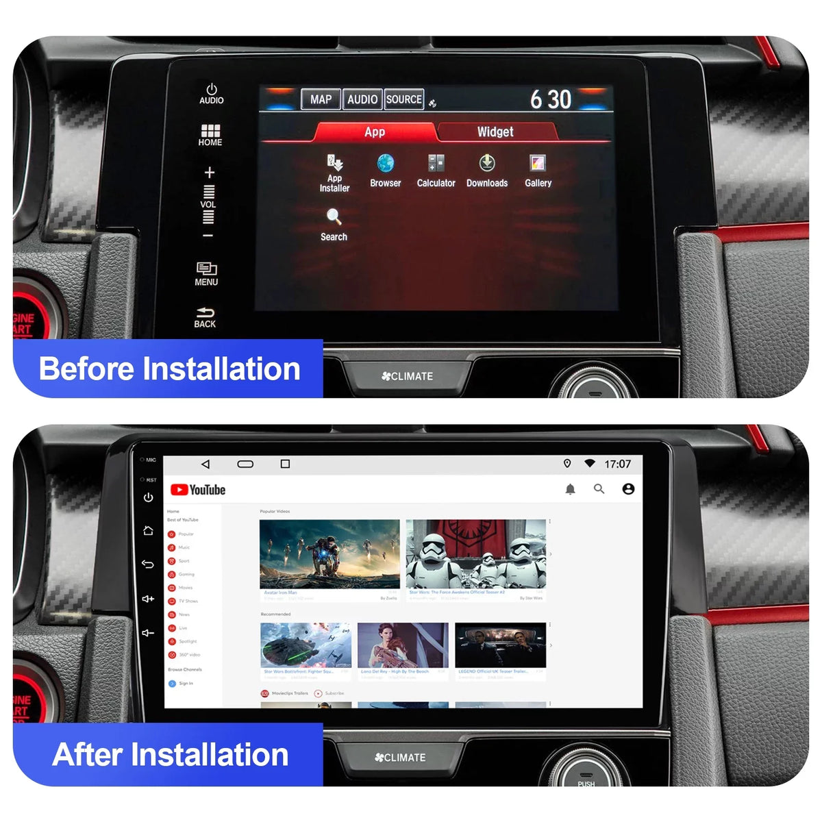 Auto Camera Wireless Stereo Din 6+128G 12 for Carplay/Android Double SWC Built-in Backup Honda Inch 2016-2020 Android Car Radio AUX-in with Touchscreen Civic 9