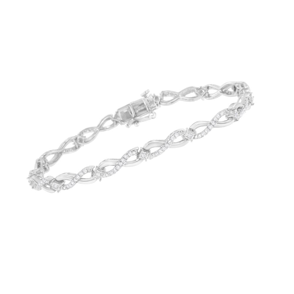 I2-I3 Cttw 7.25" Bracelet Prong Silver Set Sterling 1.0 Infinity Color, Link - (I-J .925 Diamond Clarity)