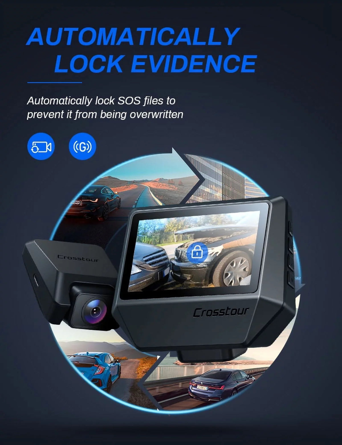 GPS, Backup 170° Cam 2.5K Rear, Dash Magnetic Crosstour for Camera inch 3 Camera Recorder Cars Screen Front IPS Dashboard and Dash