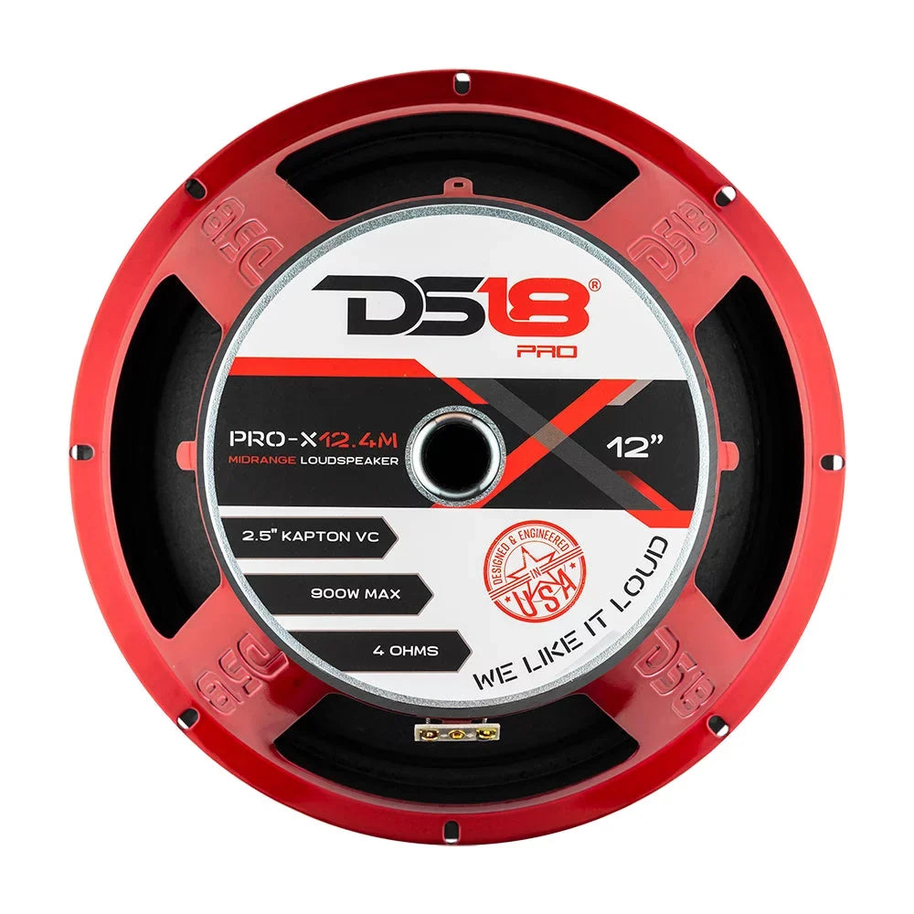 Ohm Loud Red PRO-X12.4M 900 Watt Audio Mid 4 DS18 Pro Range Speaker 1x 12"