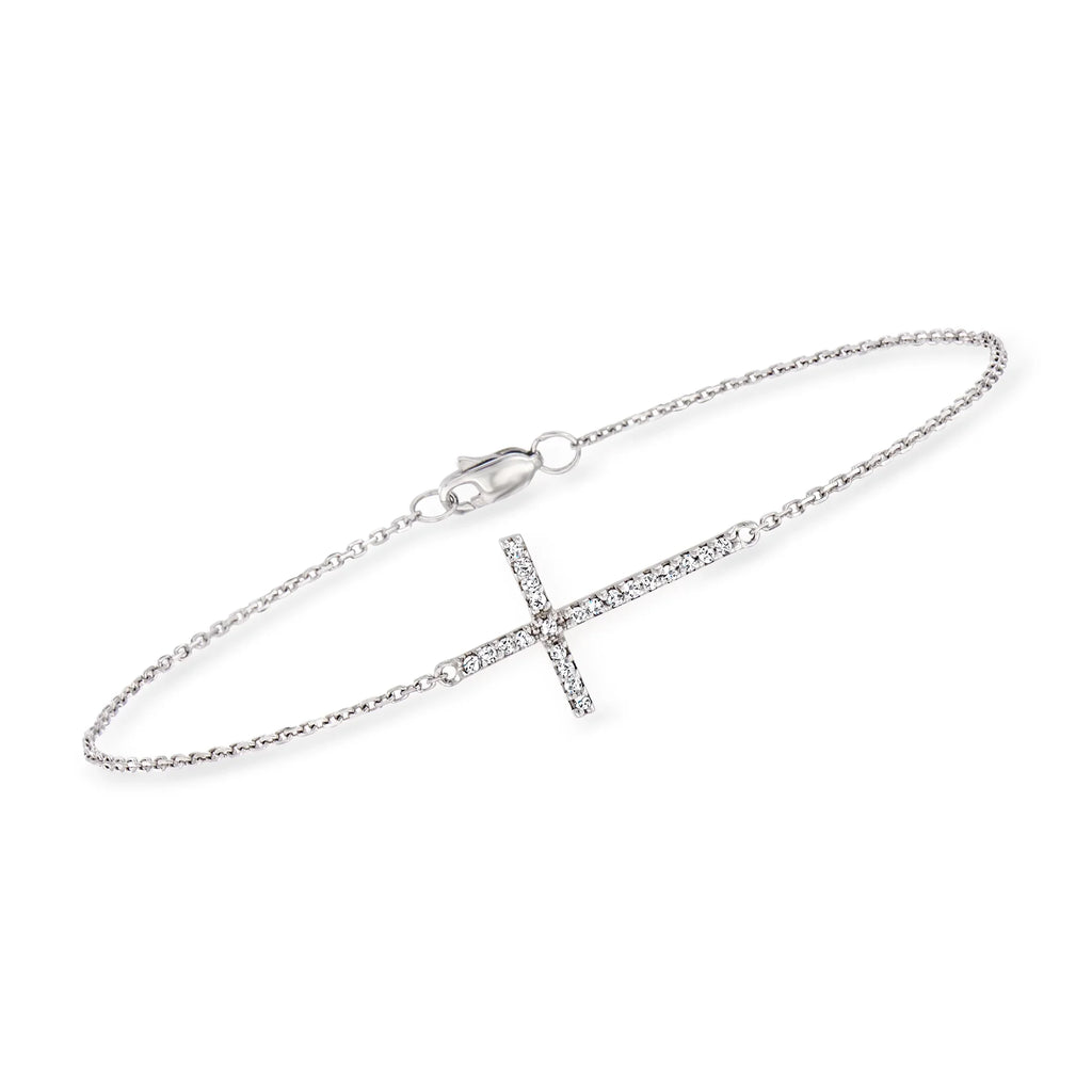 Cross Women's, 14kt Bracelet Ross-Simons Sideways Diamonds, Gold Adult With White
