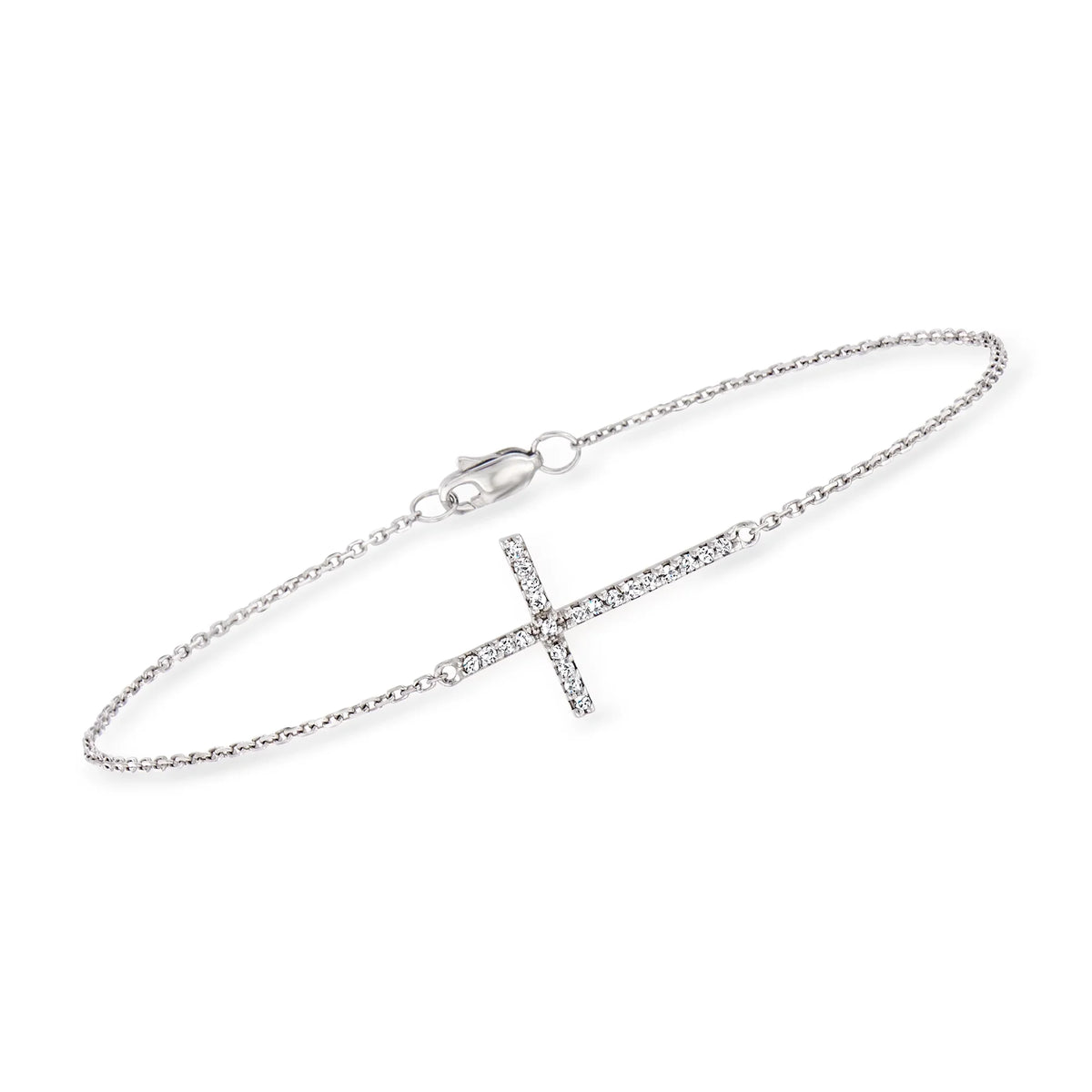 Cross Women's, 14kt Bracelet Ross-Simons Sideways Diamonds, Gold Adult With White