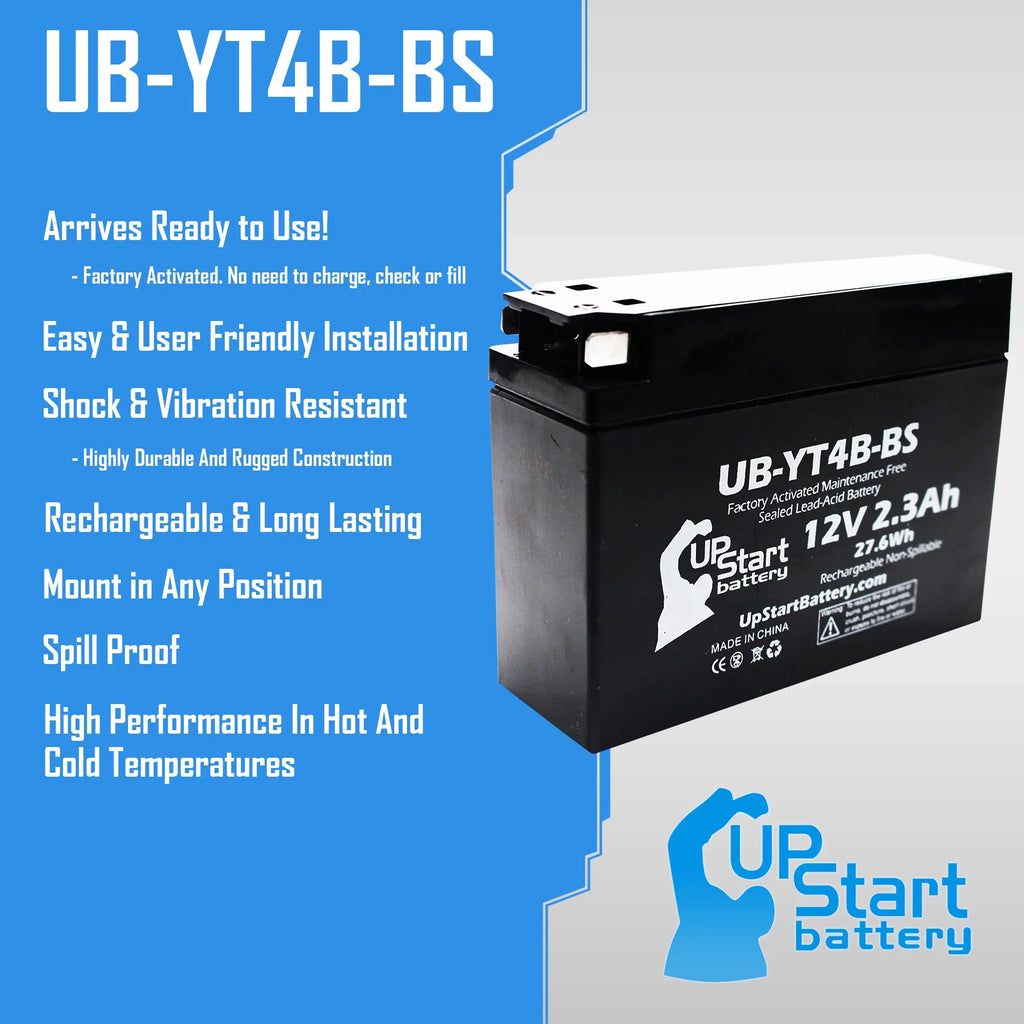 Activated, Battery 400CC Replacement Battery Maintenance UpStart Motorcycle - 2007 SR400 2.3Ah, UB-YT4B-BS Free, 12V, Yamaha 3-Pack for Factory
