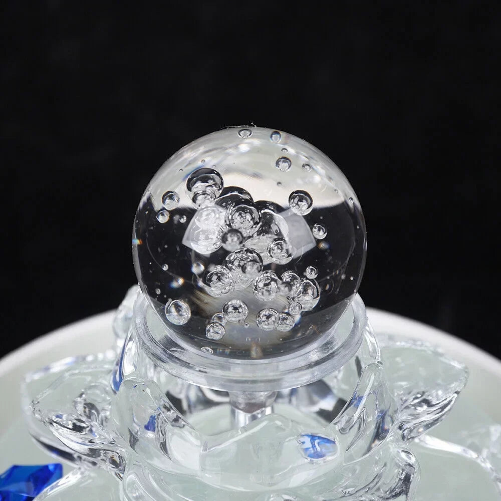 Waterfall Desktop Ornament Teahouse Lotus Desktop Fountain Tabletop Fountain Water Fountain, Decor Crystal Flowing Office Water White