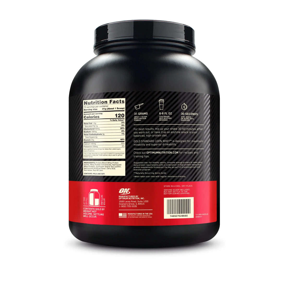 Optimum Strawberry, Protein Powder, Whey Delicious Servings 5 100% lb, 73 Gold Standard Nutrition,