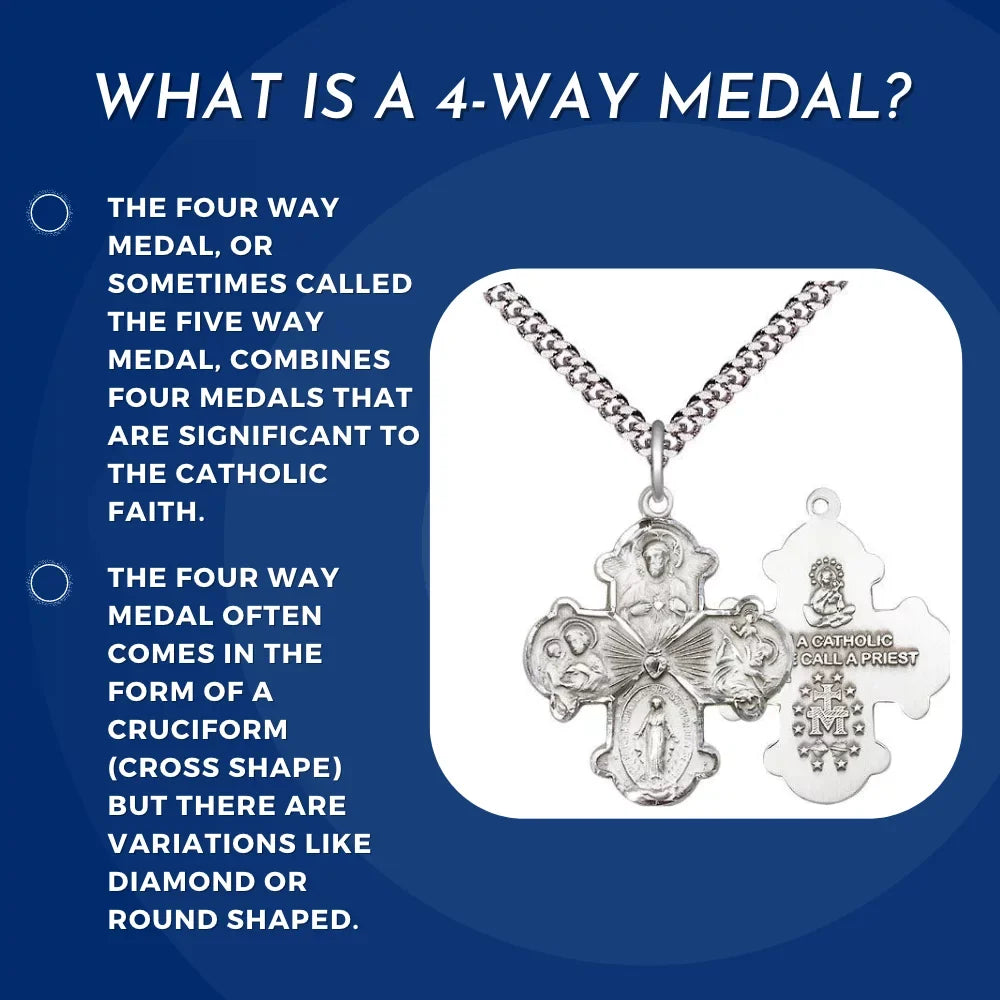 Medal Catholic 5-Way Heart, Medal, Cross Christopher St. St. Traditional Made Joseph, Miraculous Filled Sacred Large and Cruciform in 14kt Extel with Gold USA