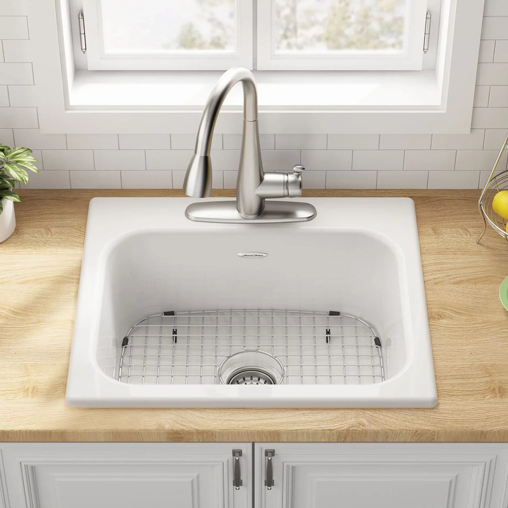 25 Drop-in Brilliant in American Sink Single Kitchen Bowl 3-Hole White Standard Iron in. Quince Cast
