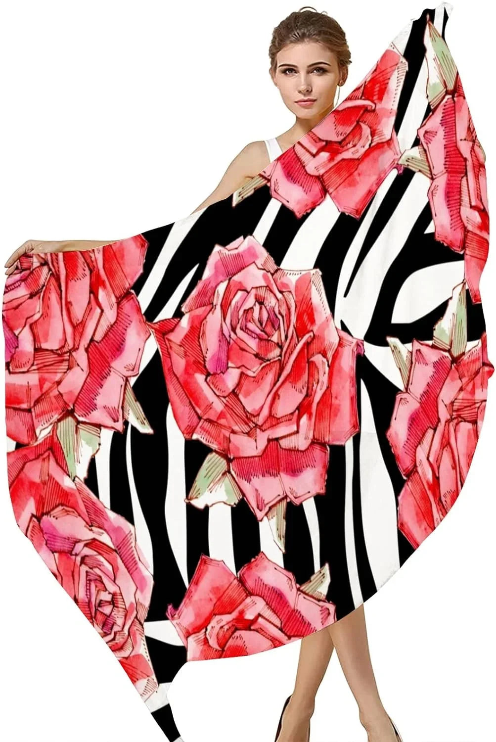 Shawl Silk Women Girls Neck Scarves Wrap Roses Watercolor Hyjoy Lightweight Long Scarf for Red