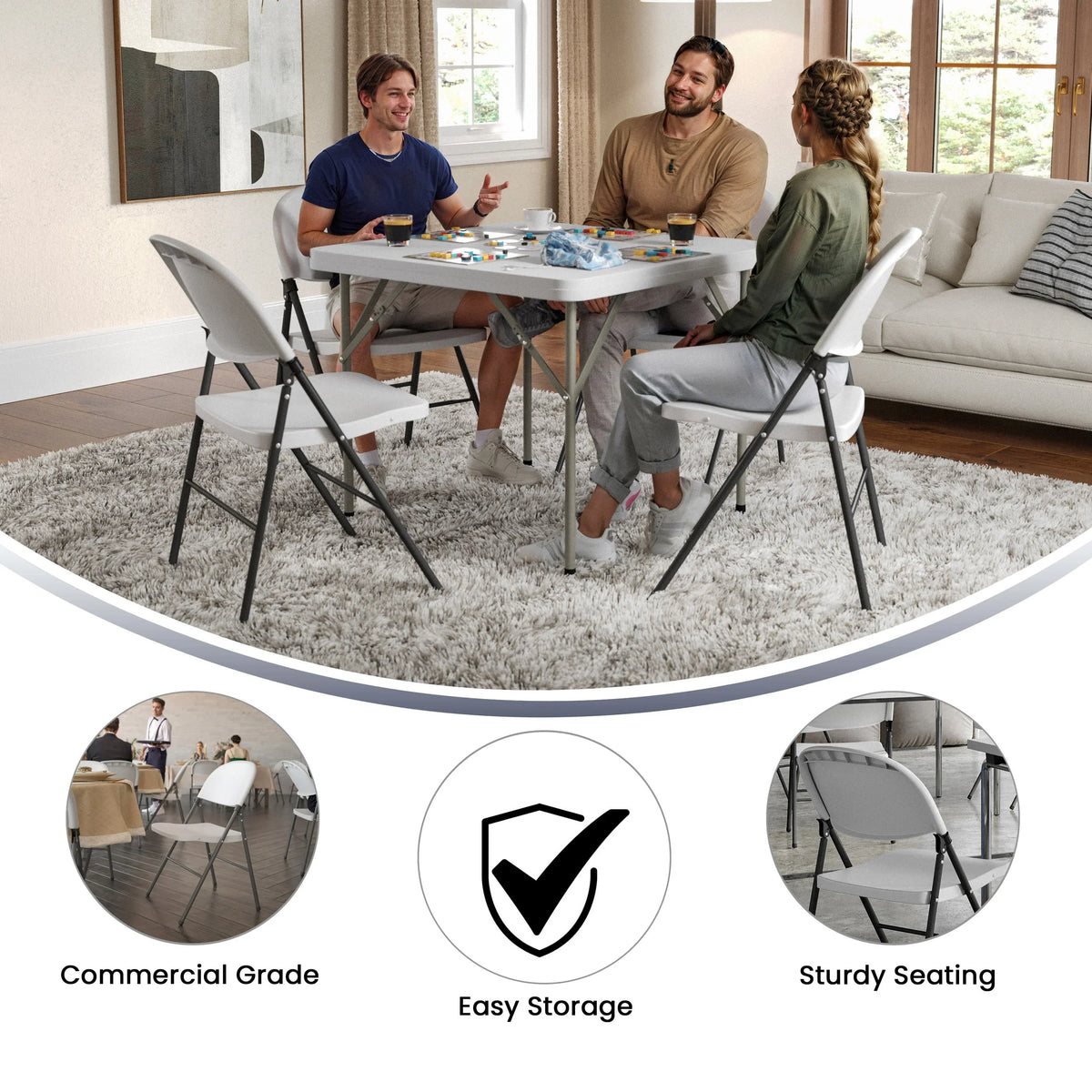 Furniture Series Flash HERCULES White Charcoal with Capacity Plastic Frame Chair lb. Granite 330 Folding