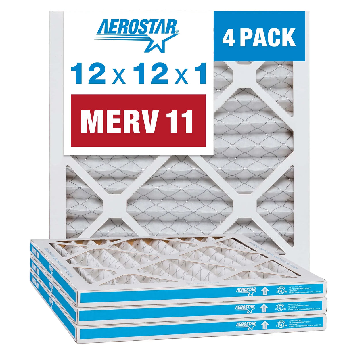 11 Filter, 4 Pleated MERV AC Air Furnace Air 12x12x1 Aerostar Filter, Pack