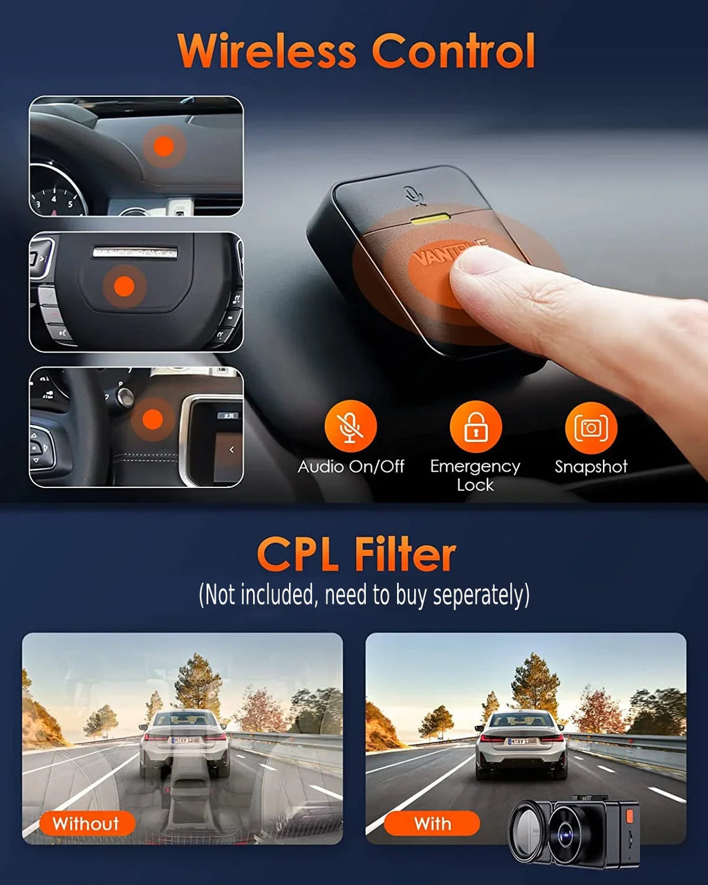 Rear Mode, WiFi Dash Voice 3 and Support Camera Vantrue Front Vision, E3 1944P+1080P+1080P 2.5K Dash 24 Channel Max IR Way GPS Cam Control, Triple STARVIS 3 Inside, Parking with Hours 512GB Night