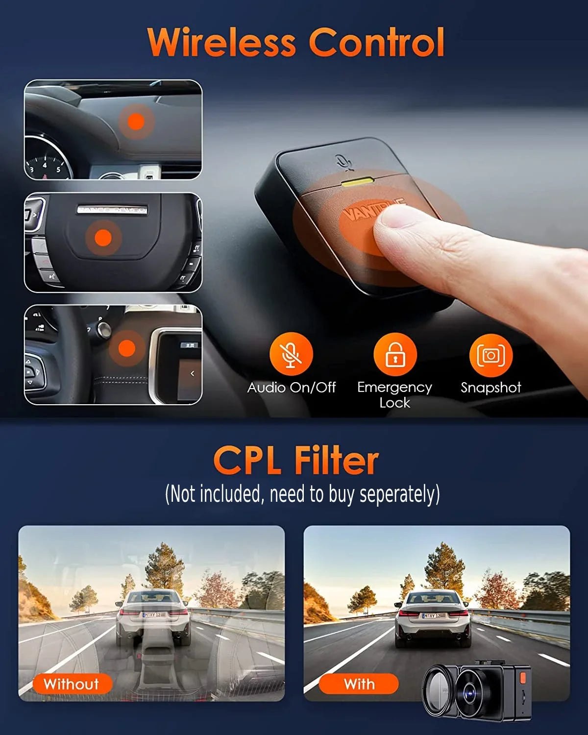 Rear Mode, WiFi Dash Voice 3 and Support Camera Vantrue Front Vision, E3 1944P+1080P+1080P 2.5K Dash 24 Channel Max IR Way GPS Cam Control, Triple STARVIS 3 Inside, Parking with Hours 512GB Night