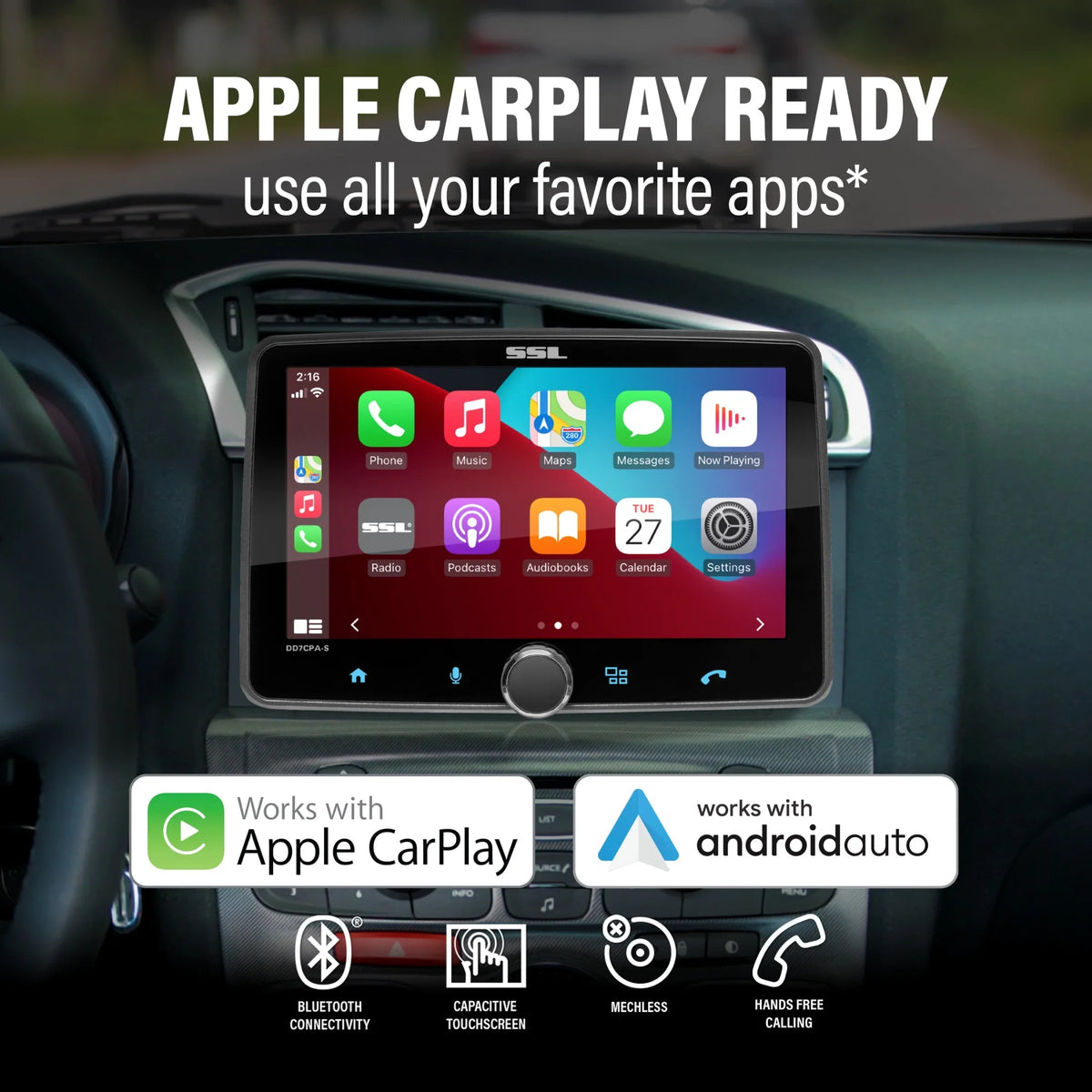 '- Audio CarPlay, Bluetooth Calling Touchscreen, Unit, Radio Apple System Player, Storm Auto, & Inch DD7CPA-S 7 Stereo Single Audio Laboratories Receiver Car No Din with Sound Head CD Android