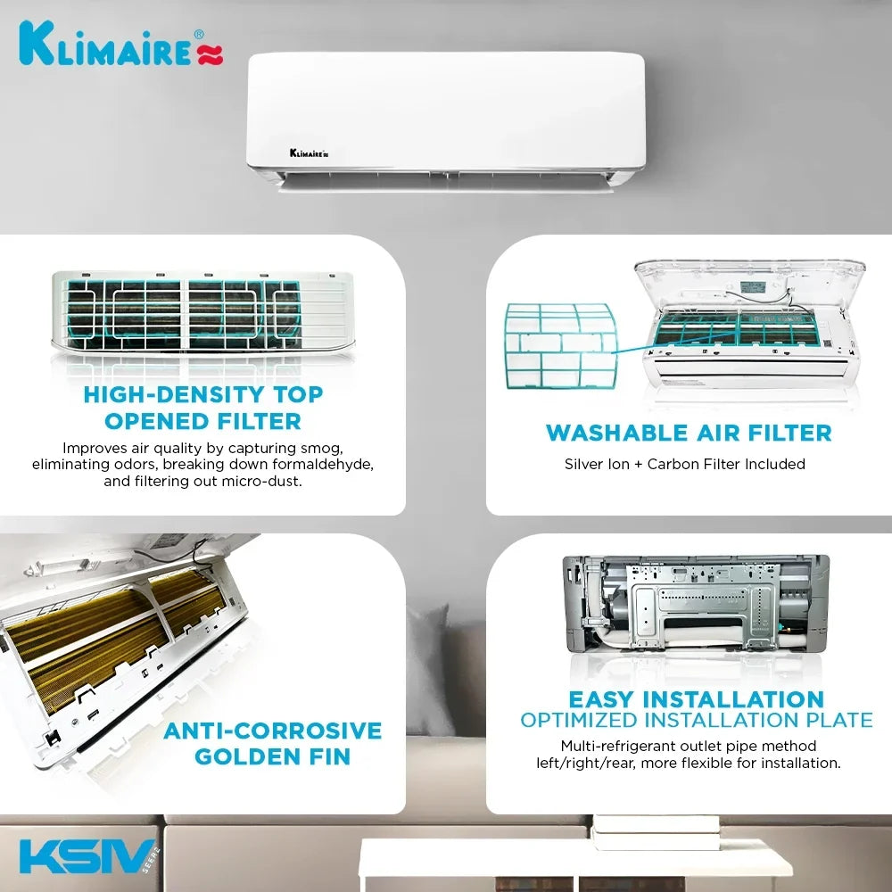 9,000 Mini-Split Air Btu 400 21.5 Pump SEER2 Heat to Ductless ft. up Klimaire Conditioner sq.