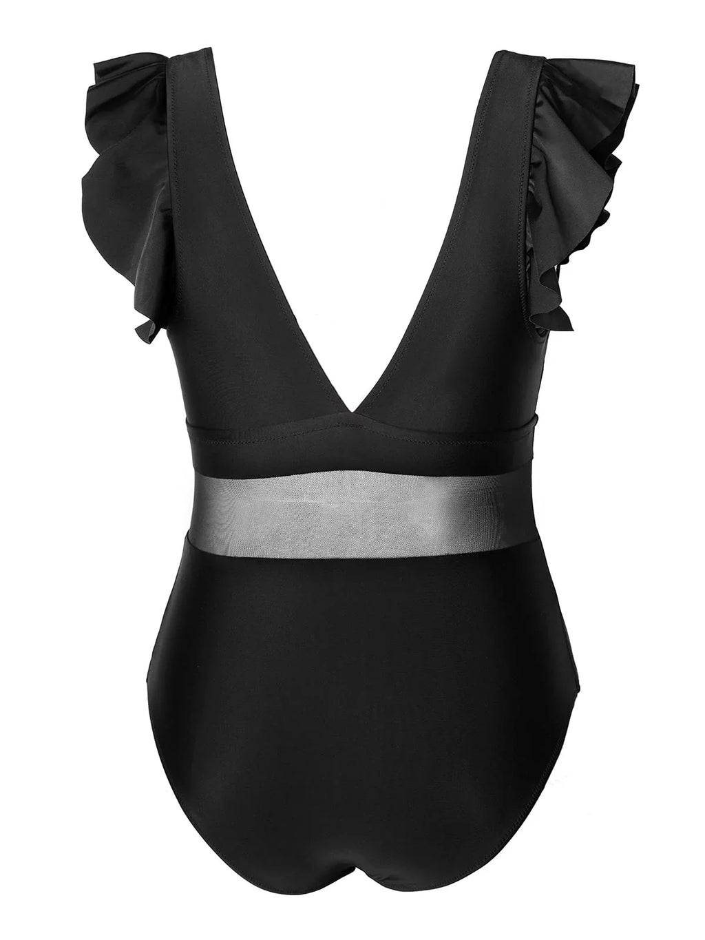 One Plus Bathing Cupshe Ruffle XXXXL Neck Piece Size V Mesh Black Suit, Women's