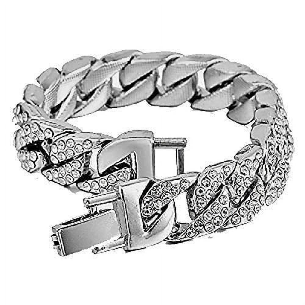 '- Out Watch Rhinestones Inspired - Raymond Chrono Iced by Eyes Diamond Rubber - (Silver Charles - Mens Bling ST10311 Blast Big Cuban) Timepiece on Hop Hip Faux