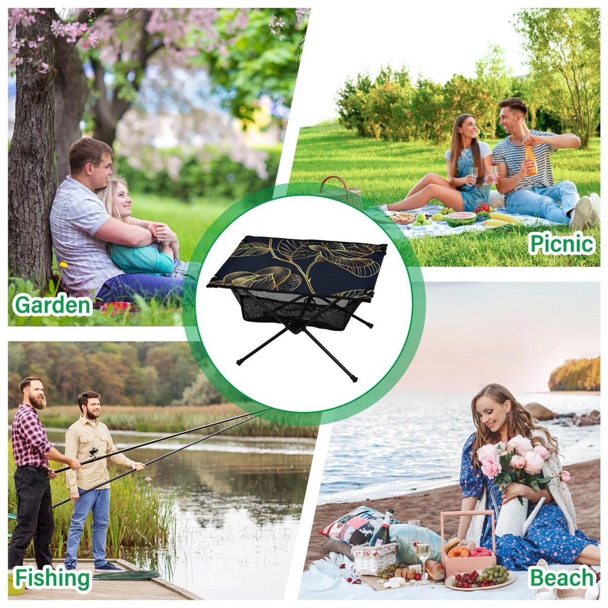 BBQ Fishing Portable Luxury for Golden with Outdoor Picnic Beach Table Rose Table Compact Bag Folding Camping Travel Table Flower Storage