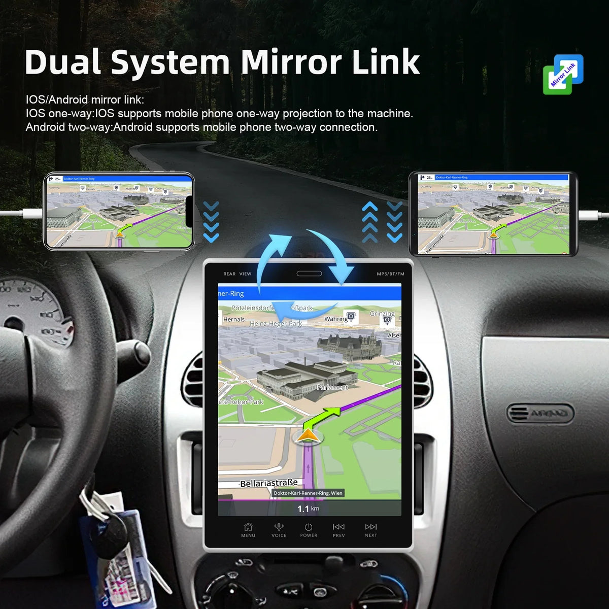 WIFI GPS Radio Bluetooth screen Suppport Rear 2Din Camera Radio Stereo Receiver 9.5Vertical Car FM
