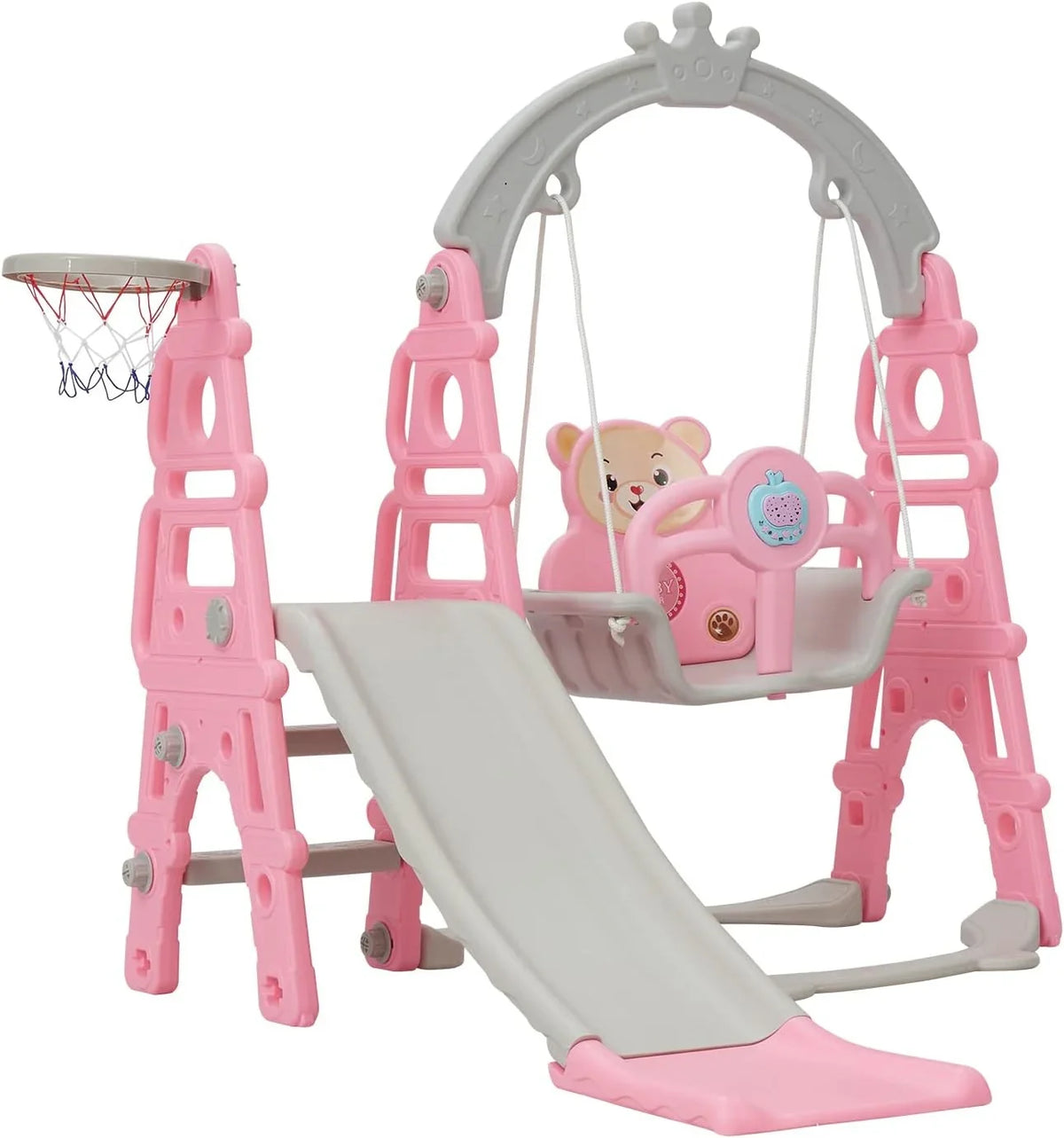 for Climb Outdoor Baby with Kinbor Playground Toddler Set, & Easy Playset Slide 1 Slide Stairs, Indoor & Swing Slide Extra Long Basketball Climber 5 Pink in Hoop,