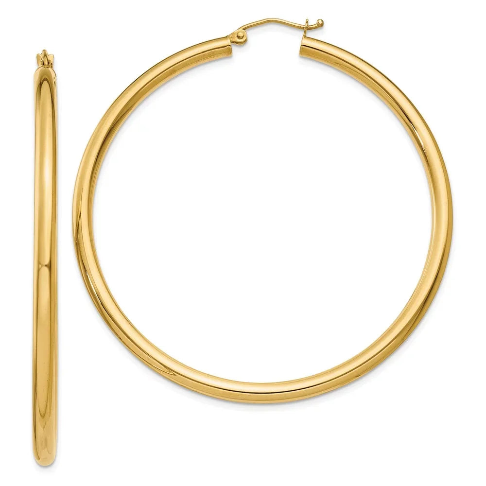 Yellow Lightweight Tube for Women 3mm Teens; Earrings; Polished and Real 14kt Adults Hoop Gold Men and for