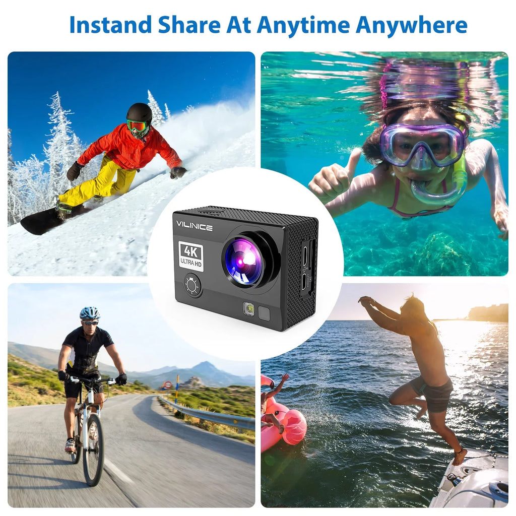 16MP for Camera, Travel 4K Remote Camera Cameras Waterproof Control with Sports Snorkeling, with WiFi Compatible VILINICE 30m for EIS Camera Case, Sony Gift, Underwater Sensor, Camera Action