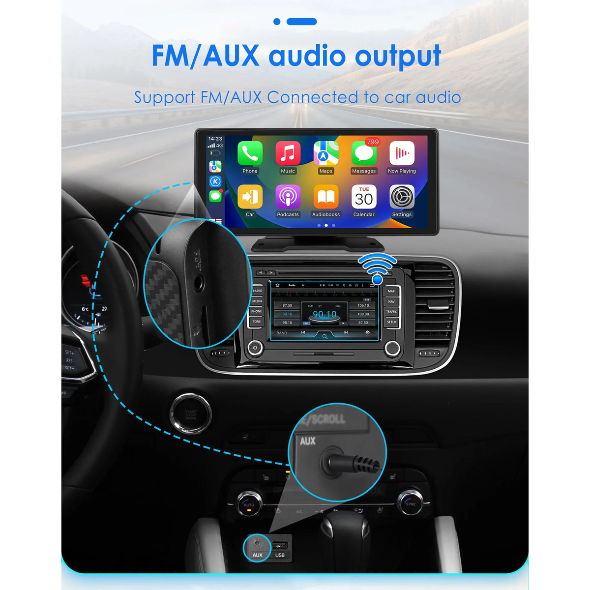 Apple Radio Unit Touchscreen Bluetooth 10.26" Auto Head Navigation Adjustable Mirror Link GPS FM Car Stereo Player 360° Carplay Android
