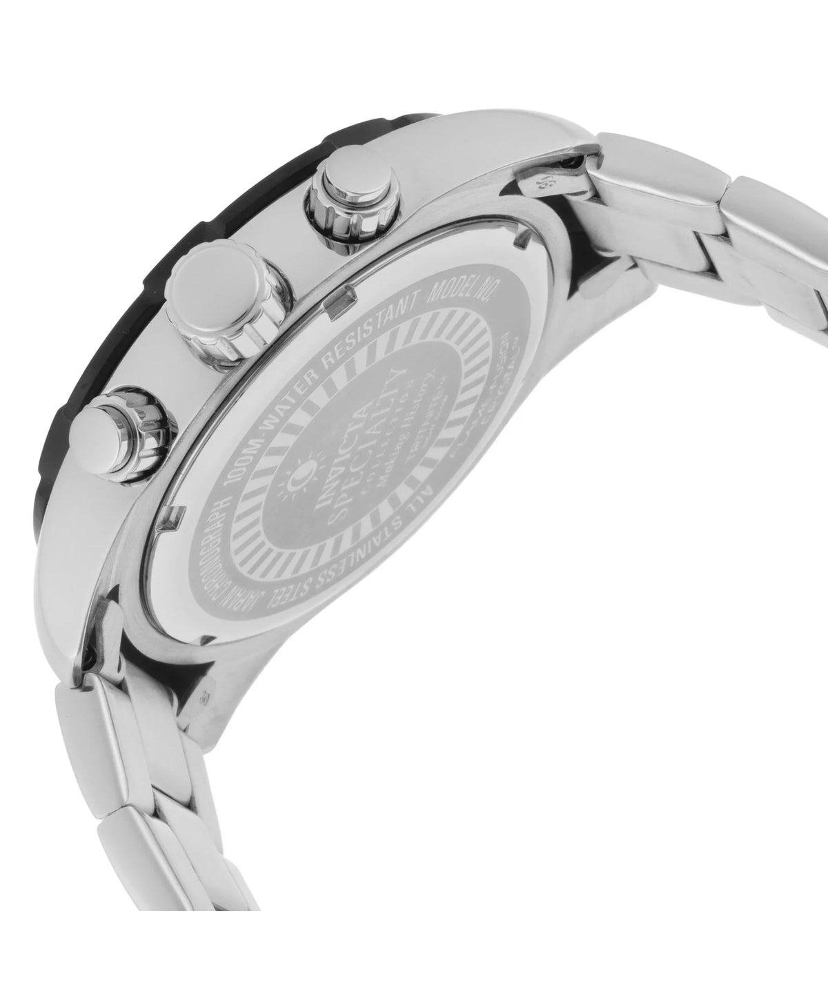 Bezel Silver-Tone Watch Chrono Dial Black Steel Specialty 21471 Stainless Men's