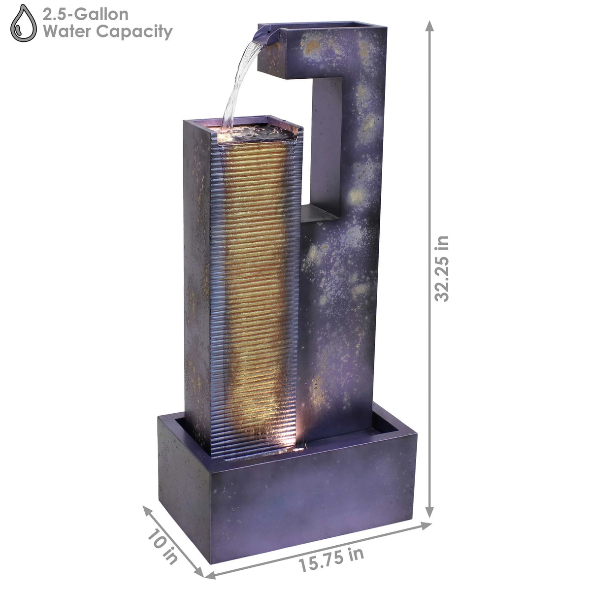 Fountain LED Lights Outdoor with Tower - 32" Metal Sunnydaze Cascading