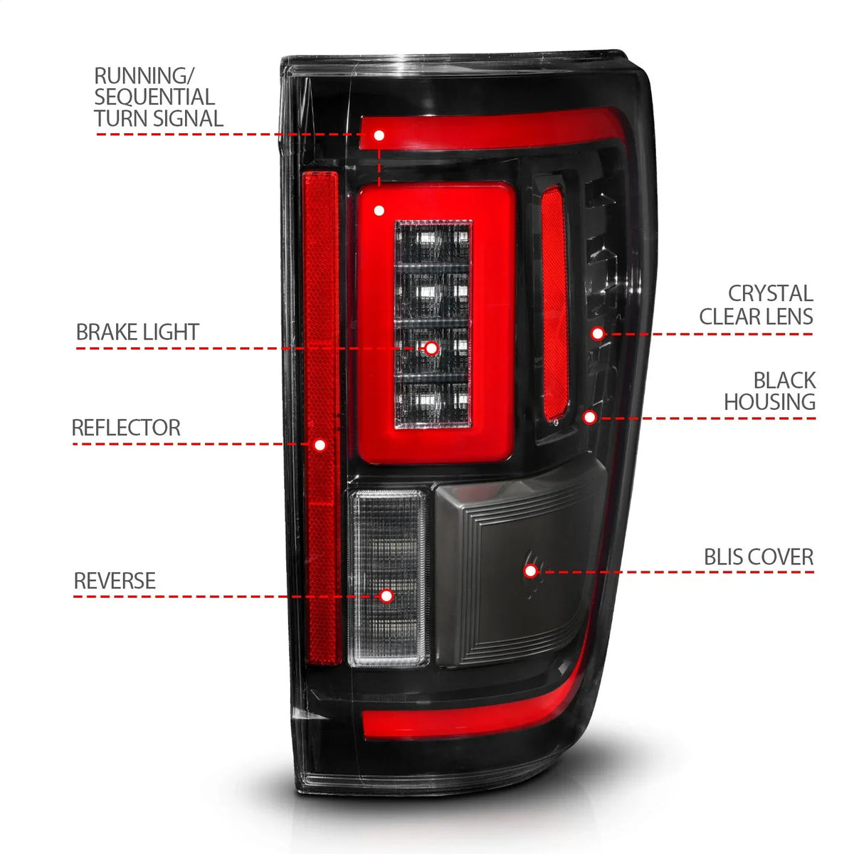 F-150 - 21-23 Taillights F150, Housing Cover FORD select: Signal w/BLIS 2022 Seq. ANZO LED FORD F150 Ford CAB Fits SUPER Black 2021
