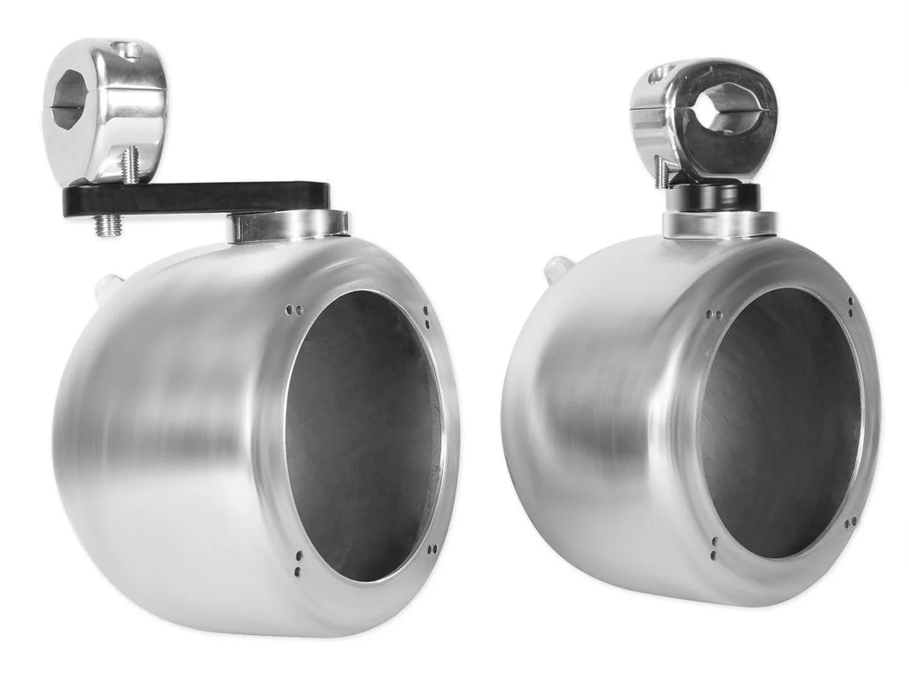(2) Aluminum Speaker 4" Pods Swivel MAC40B Motorcycle Handlebar Rockville Chrome