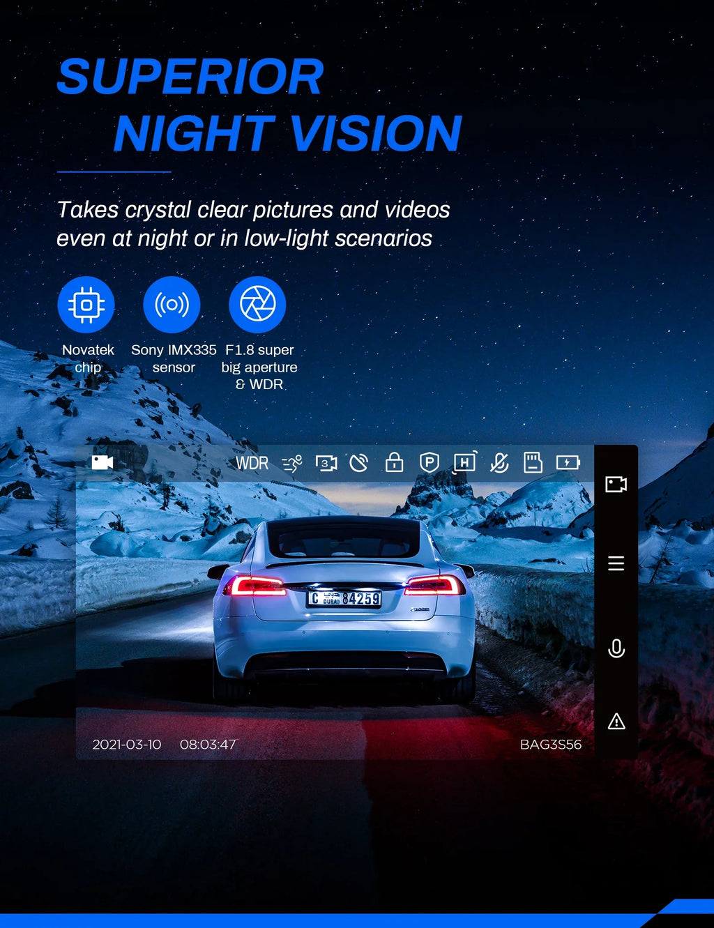 GPS, Backup 170° Cam 2.5K Rear, Dash Magnetic Crosstour for Camera inch 3 Camera Recorder Cars Screen Front IPS Dashboard and Dash