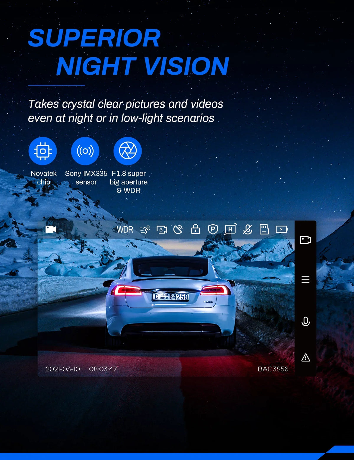 GPS, Backup 170° Cam 2.5K Rear, Dash Magnetic Crosstour for Camera inch 3 Camera Recorder Cars Screen Front IPS Dashboard and Dash