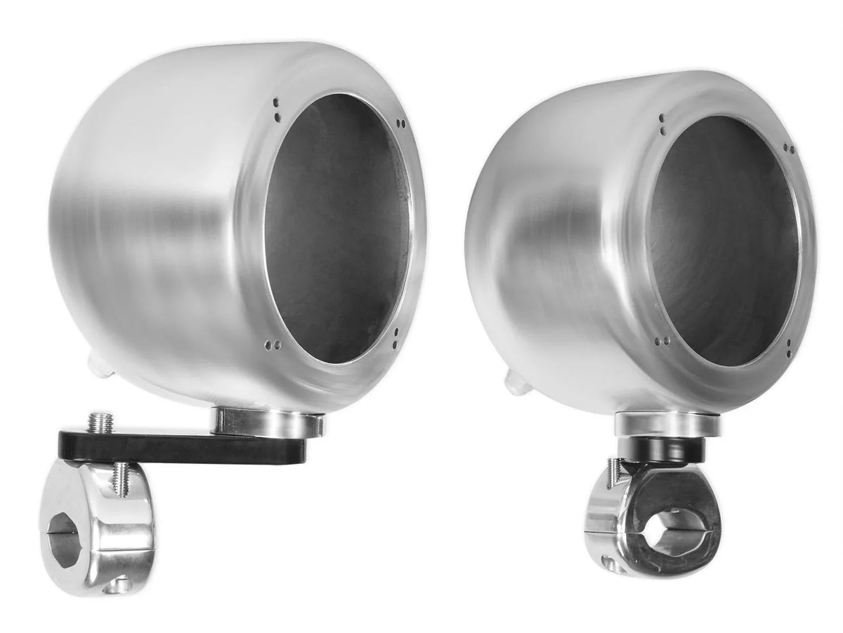 (2) Aluminum Speaker 4" Pods Swivel MAC40B Motorcycle Handlebar Rockville Chrome