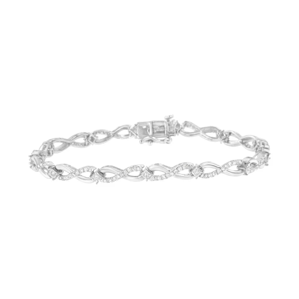 I2-I3 Cttw 7.25" Bracelet Prong Silver Set Sterling 1.0 Infinity Color, Link - (I-J .925 Diamond Clarity)
