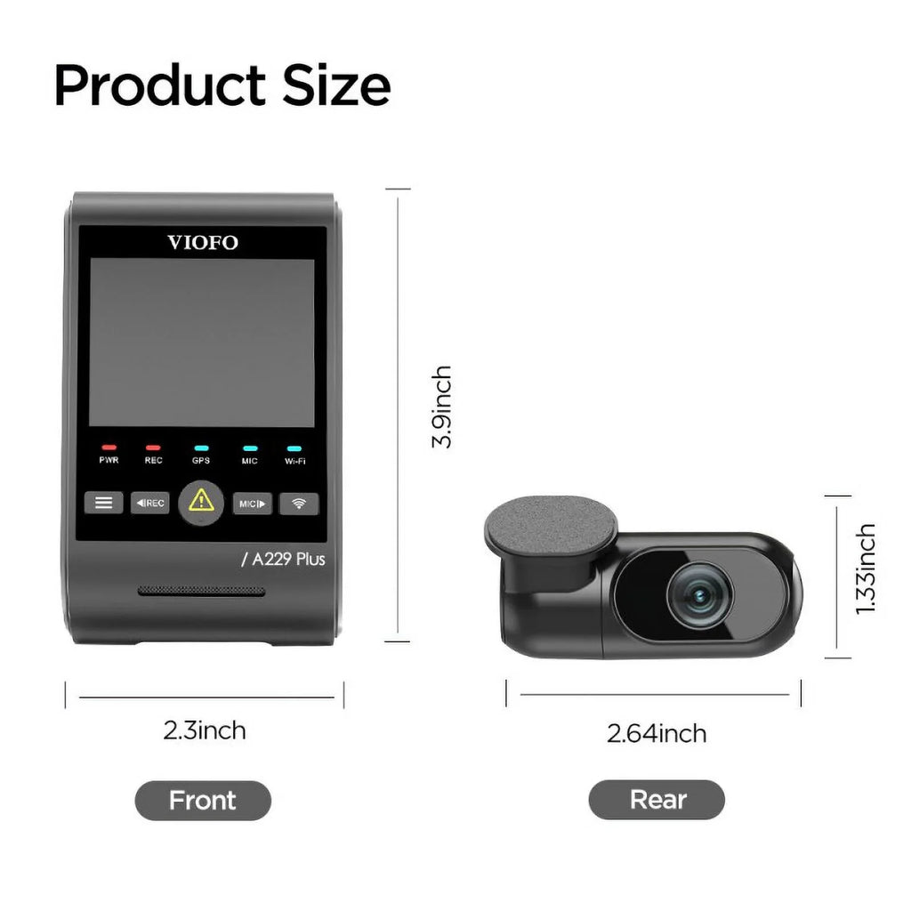 A229 GPS, Dash STARVIS Mode, Max Wi-Fi, 2K/2K Voice 2-Channel Cam 2, 512GB VIOFO QHD Control, Plus with Parking Support