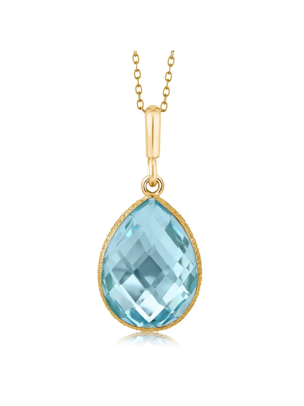 Plated Yellow 9.00 Stone 18K Gold Chain 16x12mm inches Pear King Pendant Topaz Gem Ct Shape 18 Silver Blue