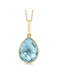 Plated Yellow 9.00 Stone 18K Gold Chain 16x12mm inches Pear King Pendant Topaz Gem Ct Shape 18 Silver Blue