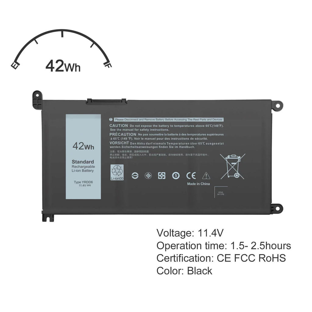 5491 Battery 2in1 for 42Wh YRDD6 3493 Inspiron 7586 Laptop 5482 3310 5485