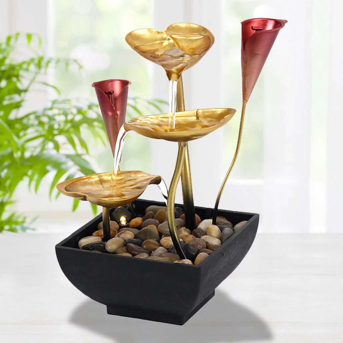 for Waterfall Water Light Fountain LED Fountain Water Home Warm Garden Farmhouse Tabletop Indoor Lighted Circular Decoration with