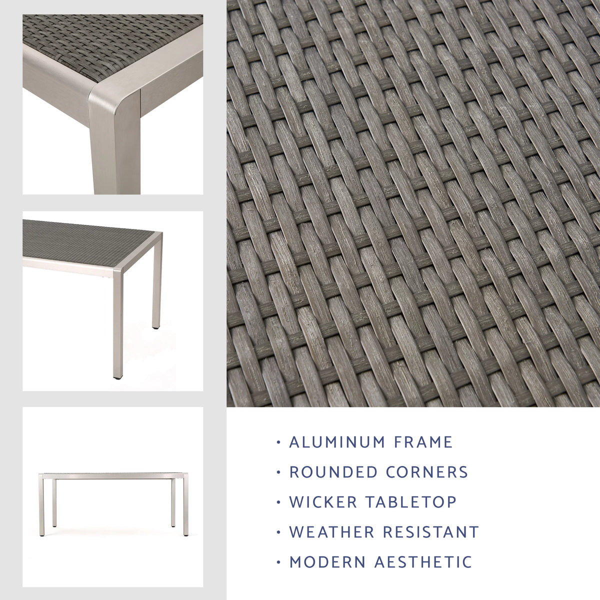 Dining Wicker with Aluminum Grey Top, Table Outdoor Bay Coral
