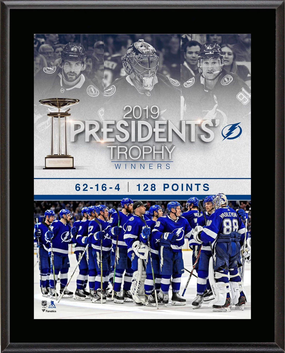 Sublimated Trophy 10.5" 13" Tampa Plaque Presidents' Lightning 2018-19 x Winners Bay
