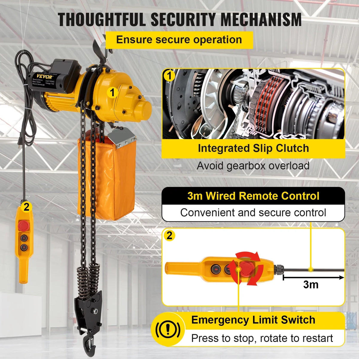 Wired Overhead 110V Factories, Winch In lbs Electric Used Garage Height, 2200 Remote Electric Lift 10ft of Lift Hoist, Crane Winch w/ Control, Ceiling Warehouses, VEVOR Pulley Construction 10ft