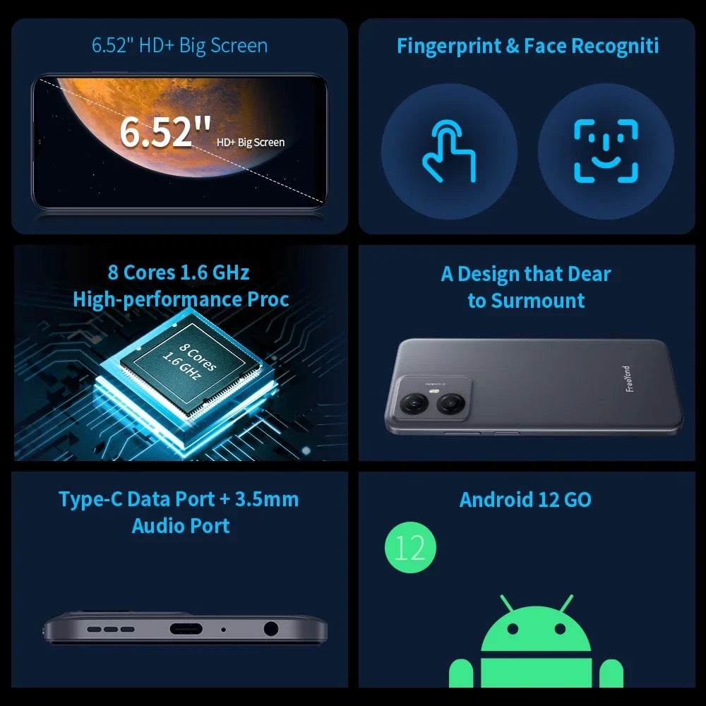 HD+6.52" 13+8MP Macro 5000 Sim, Smartphone, Battery With FreeYond Display Dual Dual MAh, 64GB/128GB Camera F9 2MP Real Rom,