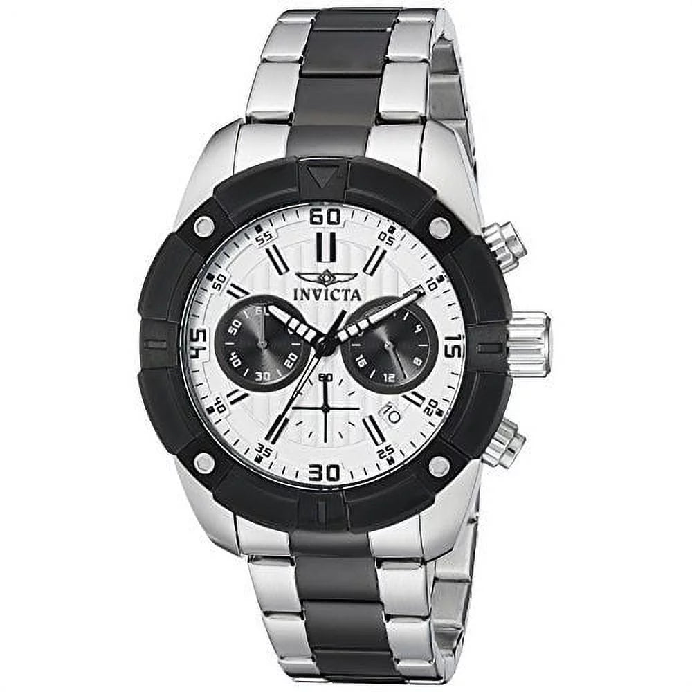 Bezel Silver-Tone Watch Chrono Dial Black Steel Specialty 21471 Stainless Men's
