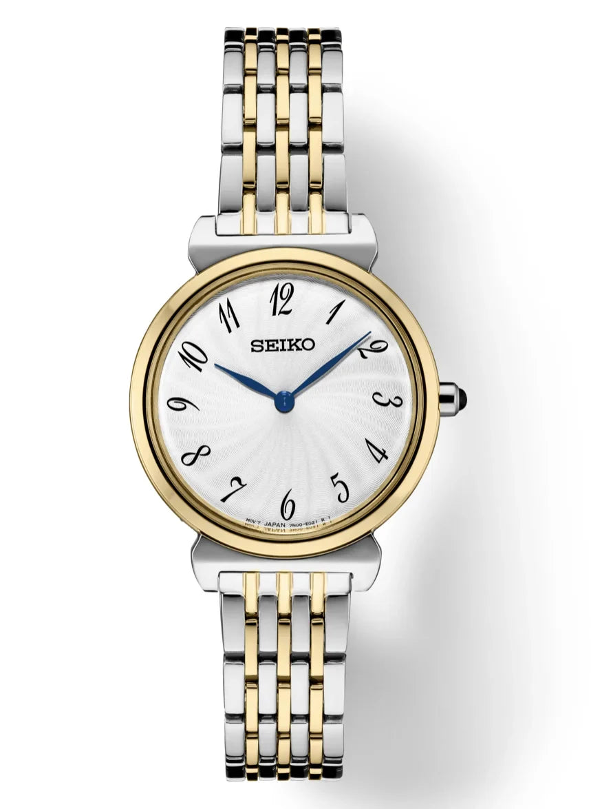 Stainless Tone Watch Quartz Arabic Two Steel SFQ800 Dial Essential Seiko Women's
