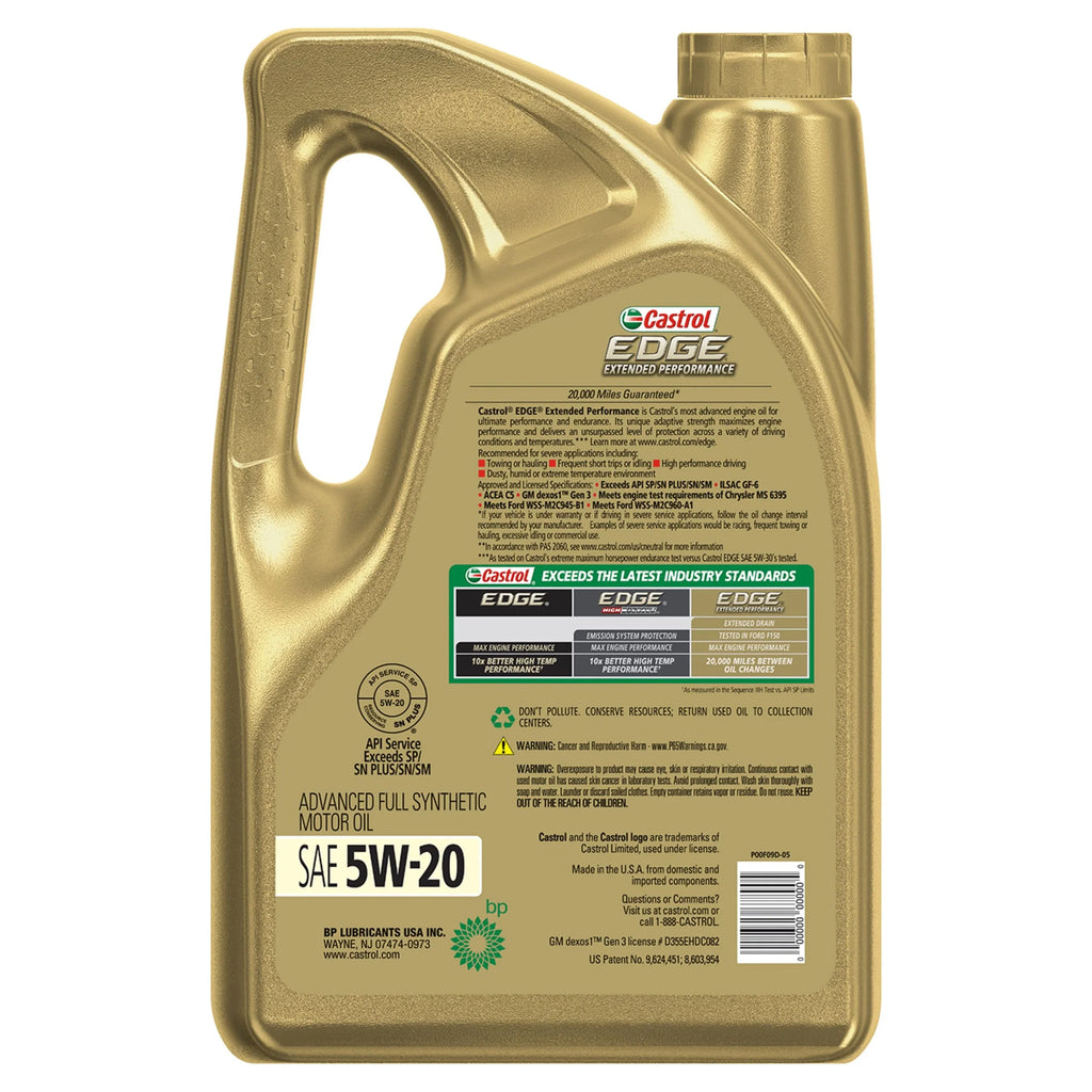 EDGE Performance Advanced 5 5W-20 Full Synthetic Quarts Extended Oil, Castrol Motor